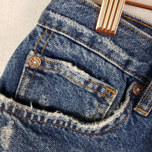 We The Free FP Lasso Jean Shorts Denim Distressed Frayed size 28 Button Fly Boho - Picture 7 of 13